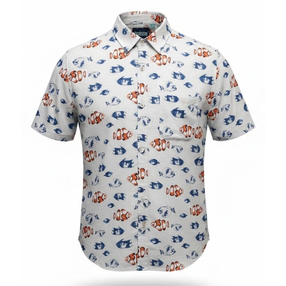 Tenth & Ocean Men's button down shirt fish Short Sleeve Sz XL Casual Beachwear